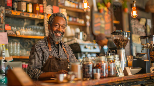 Smiling cafe owner at his coffee shop