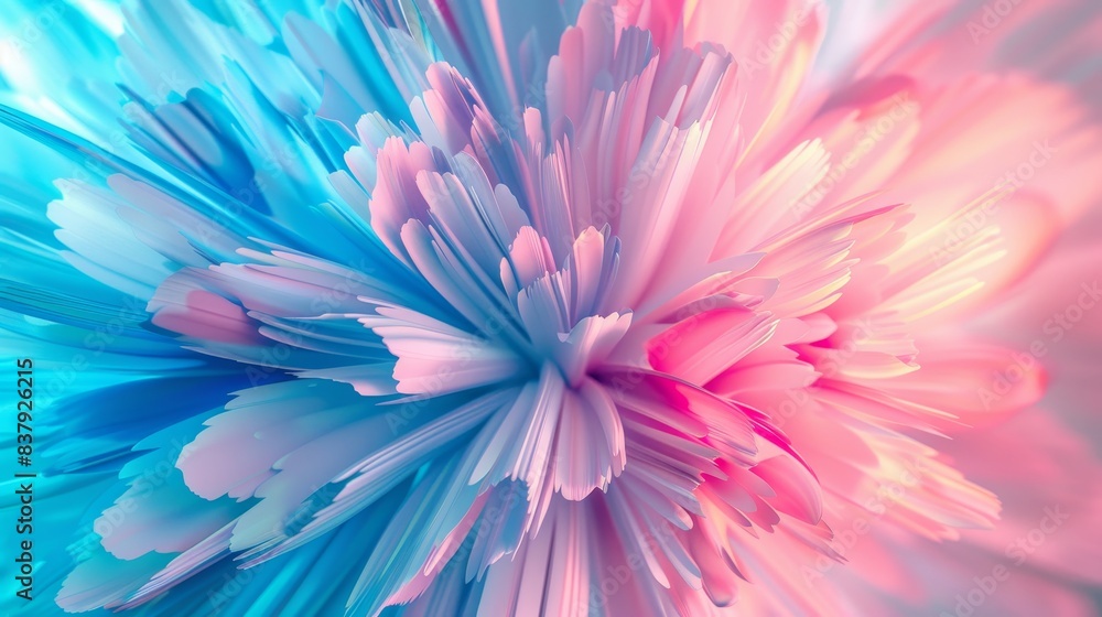 Abstract Floral Burst, Blue and Pink Petals in Energetic Arrangement, Surreal Flower Art Abstract Floral Burst, Blue and Pink Petals in Energetic Arrangement, Surreal Flower Art