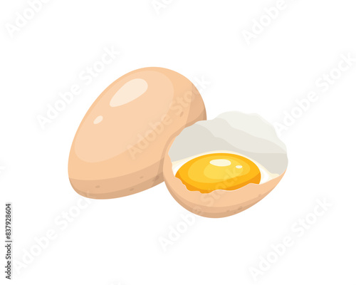Chicken broken egg on white background. Fresh food egg illustration. Fast food for breakfast, lunch, and dinner.