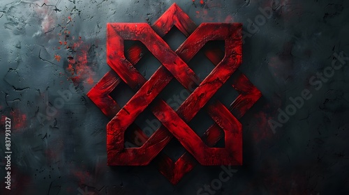 Abstract Red Geometric Knot on Dark Textured Background for Creative Design Needs