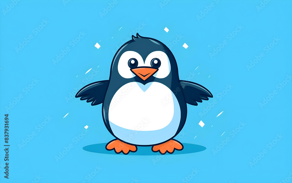 Naklejka premium Penguin against a vibrant blue backdrop