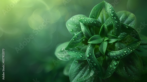 Vibrant green leaves with dew drops in natural light, perfect for freshness concept and background use, showcasing lush foliage and botanical beauty in a garden setting, ideal for nature-themed