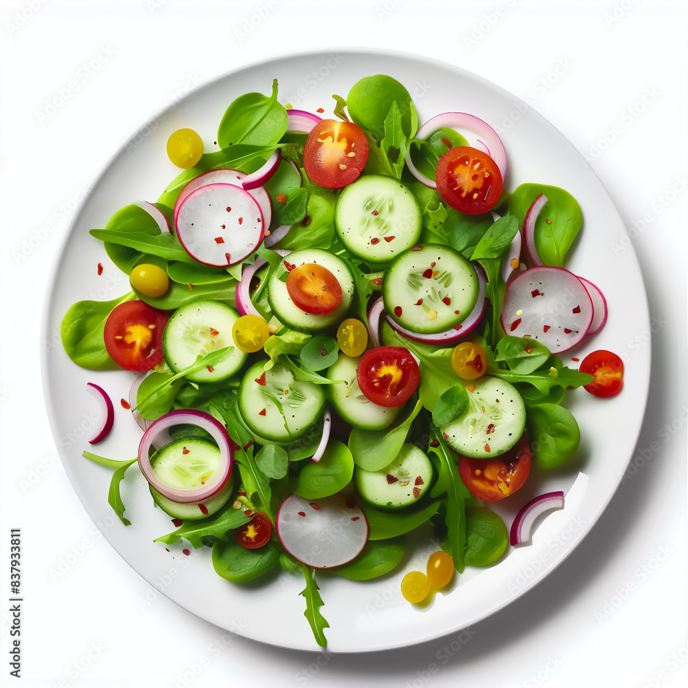 Image of a plate with salad, top view Image of a plate with salad, top view
