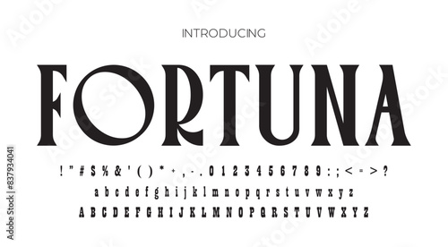 Fortuna Vintage old retro vibe logotype brand packaging, quotes poster font. Typography typeface uppercase lowercase and number. Vector illustration