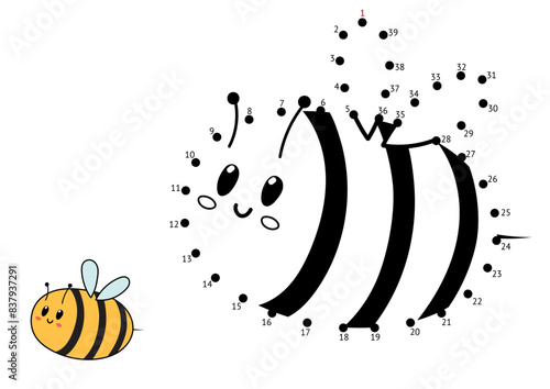 Dot to dot game for kids. Connect the dots and draw a cute bee. Farm animal puzzle activity page with a funny chicken. Vector illustration