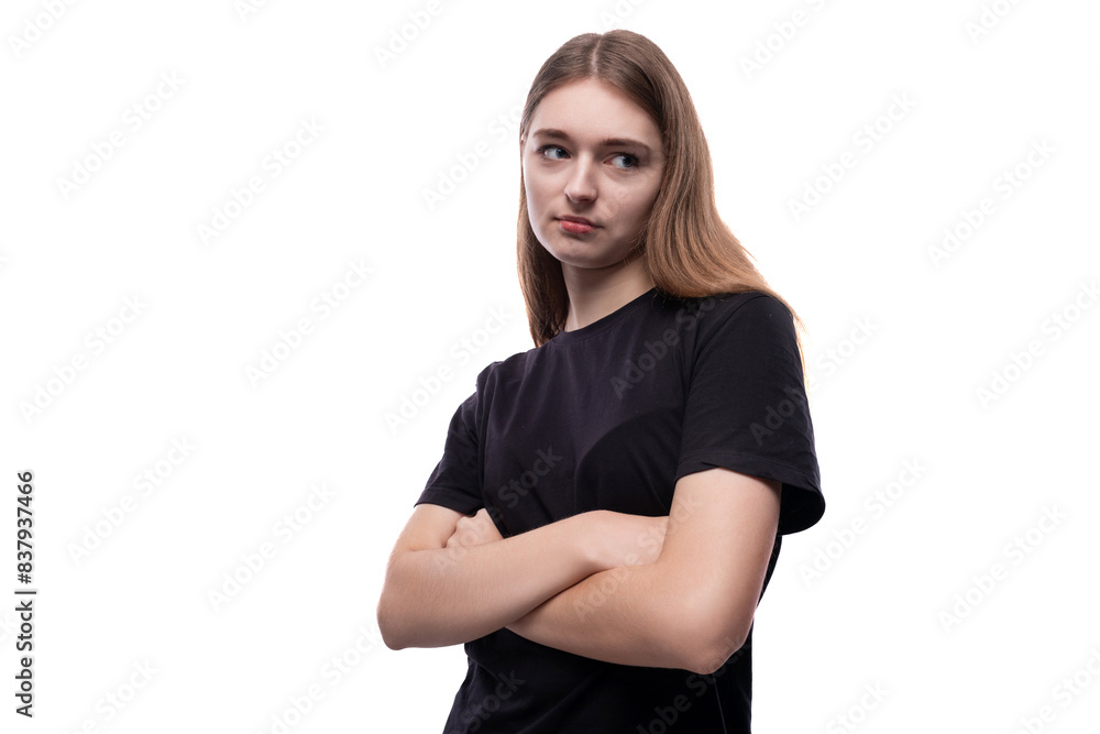 European schoolgirl girl with brown hair looks arrogantly to the side European schoolgirl girl with brown hair looks arrogantly to the side