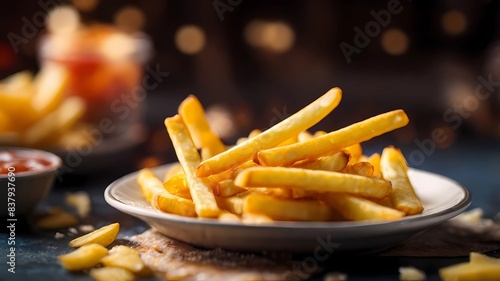 french fries with ketchup at wooden table
