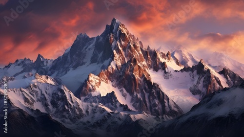 Panoramic view of the snow-capped mountains at sunset © Iman