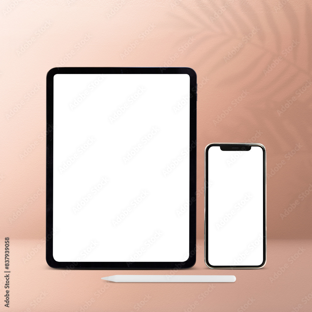 Png digital device screen mockup with tablet and phone on aesthetic background Png digital device screen mockup with tablet and phone on aesthetic background
