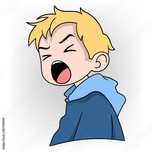 boy is sneezing and is infected with the flu virus