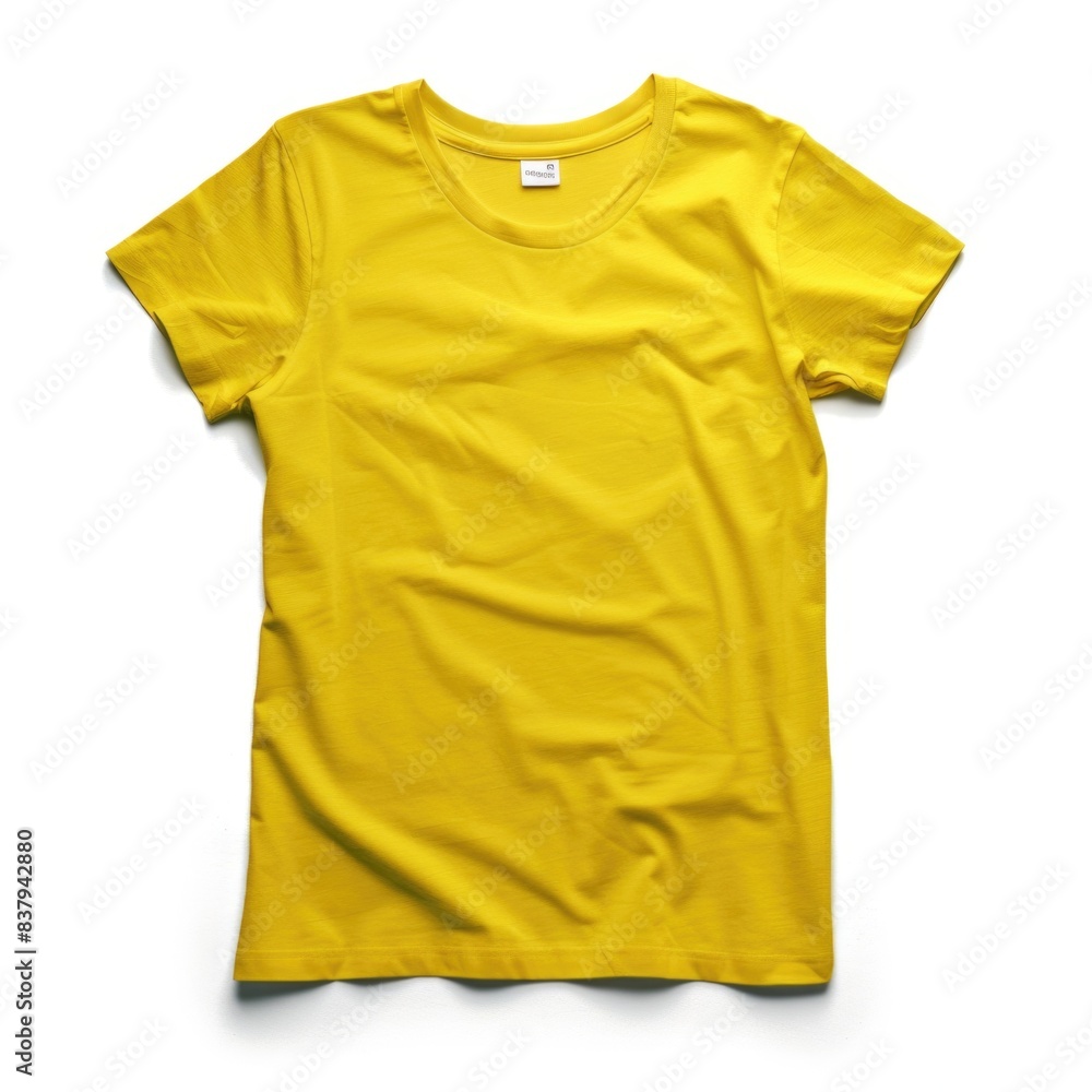 Lemon Yellow t-shirt with a round neckline, solid color, white background. Lemon Yellow t-shirt with a round neckline, solid color, white background.