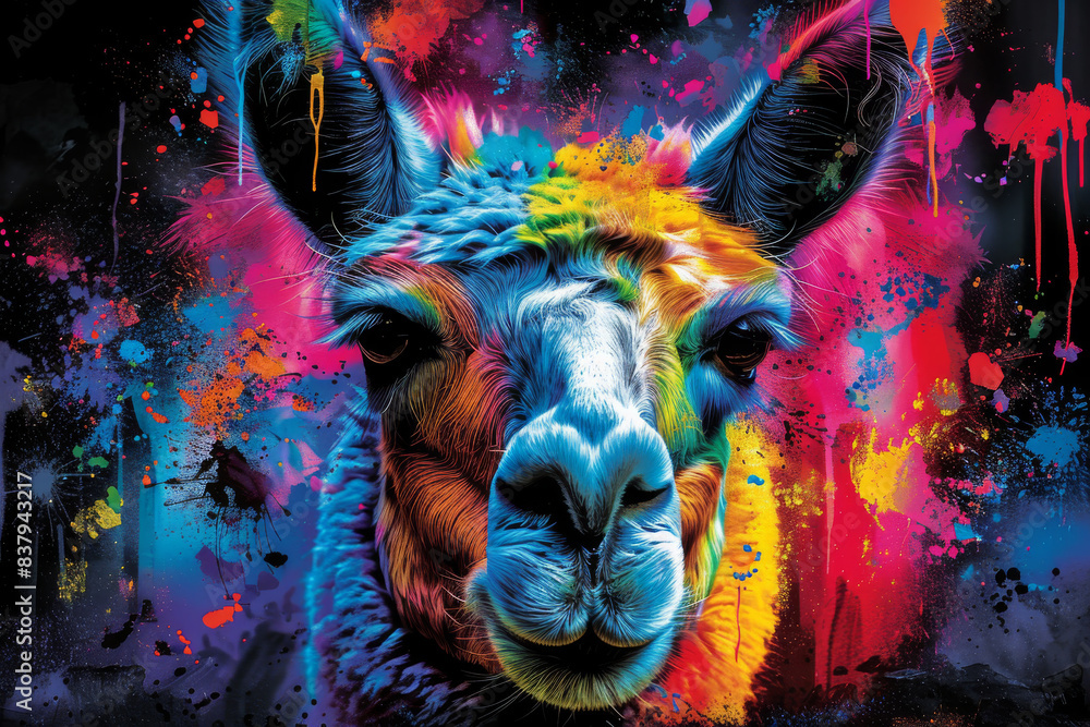 Alpaca in neon colors in a pop art style Alpaca in neon colors in a pop art style
