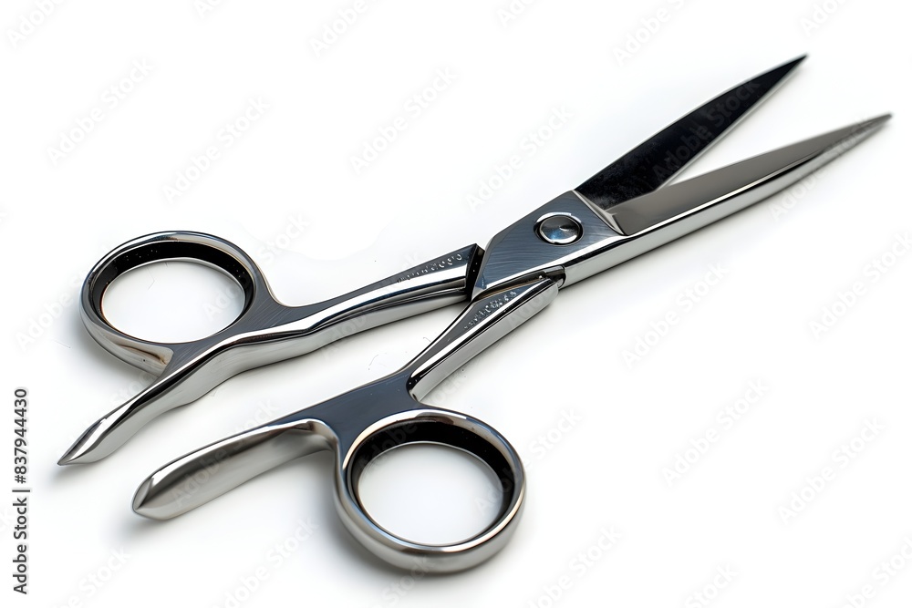Obraz premium Photo of Metallic Scissors Isolated on White Background