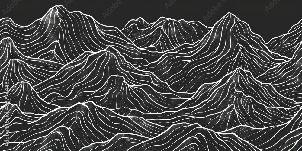 Lines Topographic contour lines vector map seamless pattern. Geographic mountain relief