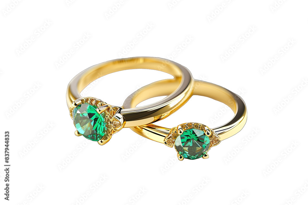 Pair Of Luxury Gold Wedding Ring With Green Gemstone Isolated On Transparent Background Pair Of Luxury Gold Wedding Ring With Green Gemstone Isolated On Transparent Background