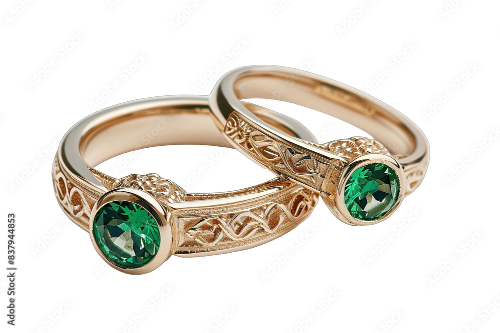 Pair Of Luxury Gold Wedding Ring With Green Gemstone Isolated On Transparent Background Pair Of Luxury Gold Wedding Ring With Green Gemstone Isolated On Transparent Background