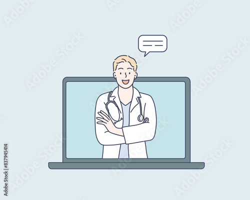 Doctor with online medical consultation concept, Healthcare services, Ask a doctor. Hand drawn style vector design illustrations.