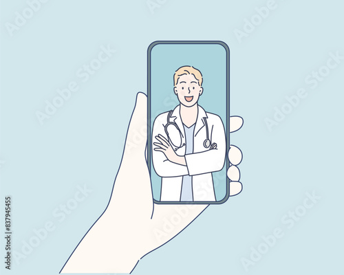 Doctor with online medical consultation concept, Healthcare services, Ask a doctor. Hand drawn style vector design illustrations.