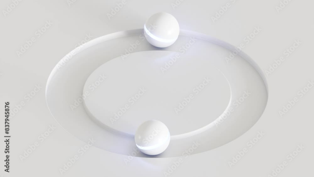White geometry background, dynamic of ball rolling around circle, 3d render looping animation White geometry background, dynamic of ball rolling around circle, 3d render looping animation