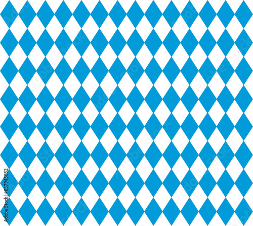 Traditional Oktoberfest pattern with blue and white rhombus. Bavarian lozenge seamless background. Bavaria flag colors