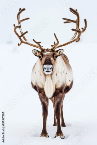 the Reindeer or Caribou with copy space on right Isolated on white background