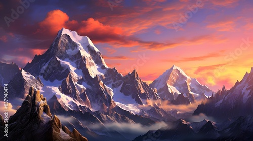 Beautiful panoramic view of the Himalaya mountains at sunset © Iman