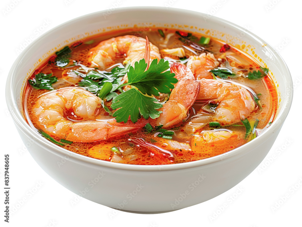 Delicious bowl of spicy shrimp soup garnished with fresh cilantro, showcasing vibrant colors and rich flavors, perfect for a comforting meal. Delicious bowl of spicy shrimp soup garnished with fresh cilantro, showcasing vibrant colors and rich flavors, perfect for a comforting meal.