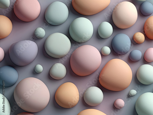 A vibrant collection of smooth, pastel-colored spheres in shades of pink, blue, and green. The seamless, soft texture creates a visually appealing and soothing abstract background. 