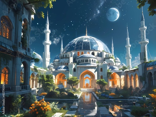 ゲーム背景異世界オリエンタルドーム宮殿のある風景