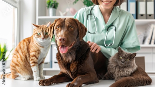 The vet with happy pets photo