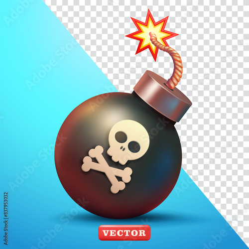 Black ball bomb with flaming skull symbol, suitable for games and design elements