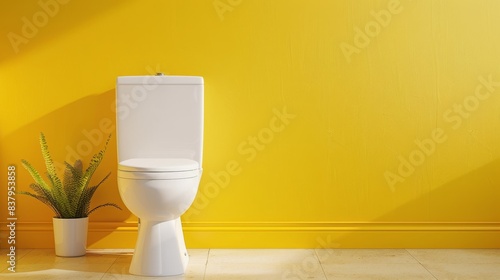 The toilet against yellow wall photo