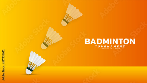 Badminton shuttlecock on orange background badminton court indoor badminton sports wallpaper with copy space  ,  illustration Vector EPS 10