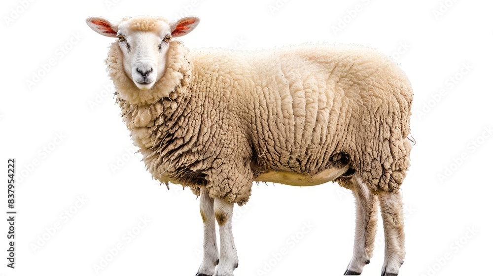 Fototapeta premium Isolated sheep for mubarak holiday on white background - festive eid al-adha symbolic animal representation