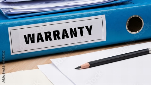 Warranty Binder Blue on Business Desk
