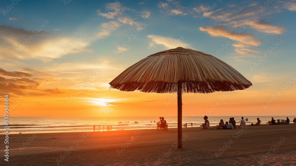 Palm leaf umbrella, space in the shadow to relax at the beach, looking to the blue heaven, perfect time to chill Palm leaf umbrella, space in the shadow to relax at the beach, looking to the blue heaven, perfect time to chill