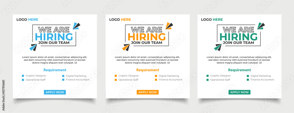 We are hiring job vacancy for social media post banner or square web banner template vector design We are hiring job vacancy for social media post banner or square web banner template vector design