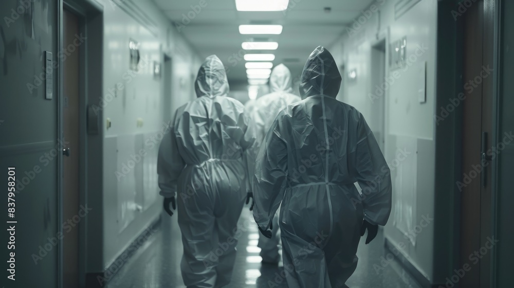 Medical team walking in a hallway in the middle of a pandemic Medical team walking in a hallway in the middle of a pandemic
