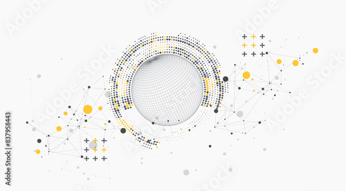 Abstract sphere background with plexus effect. 3D surface. Vector illustration.