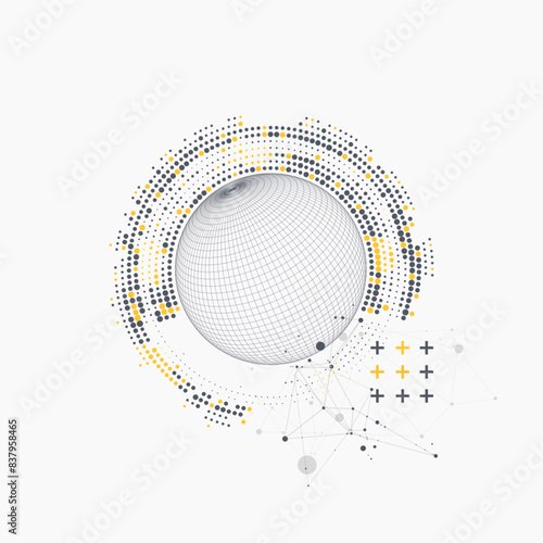 Abstract sphere background with plexus effect. 3D surface. Vector illustration.