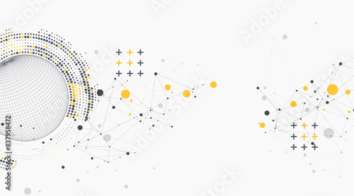 Abstract sphere background with plexus effect. 3D surface. Vector illustration.