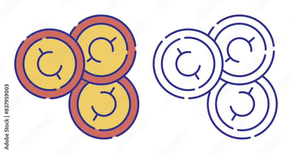 Thin line stroked color icon. Gold american coin 1 cent. Cash, bank loan, casino chip. Simple vector isolated on white background Thin line stroked color icon. Gold american coin 1 cent. Cash, bank loan, casino chip. Simple vector isolated on white background