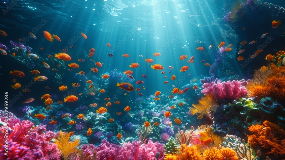 Underwater world. Coral reef and fishes in Red sea at Egypt Underwater world. Coral reef and fishes in Red sea at Egypt