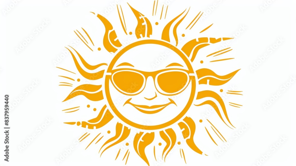 A whimsical watercolor clip art of a sun with a face, wearing sunglasses and smiling brightly A whimsical watercolor clip art of a sun with a face, wearing sunglasses and smiling brightly