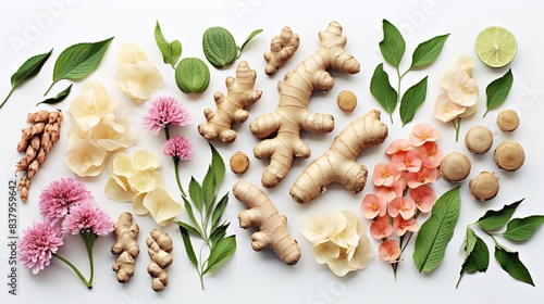 Wallpaper Mural combinations of ginger flowers on white background Torontodigital.ca