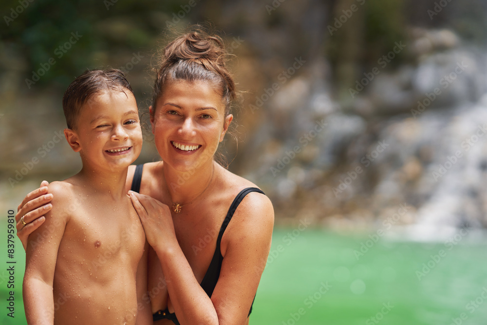 Photo of mother with son in Gozalandia Waterfalls