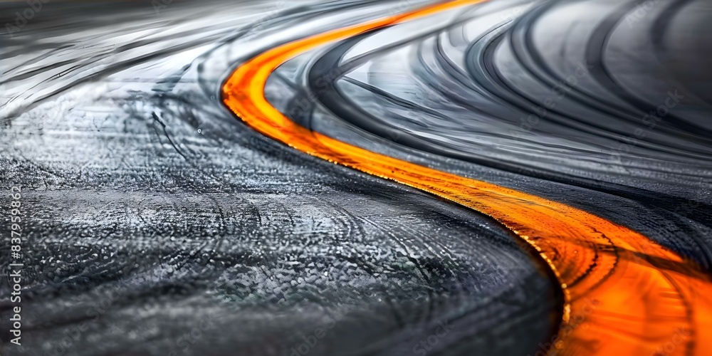 Asphalt race track with sharp bends challenges drivers in highspeed ...