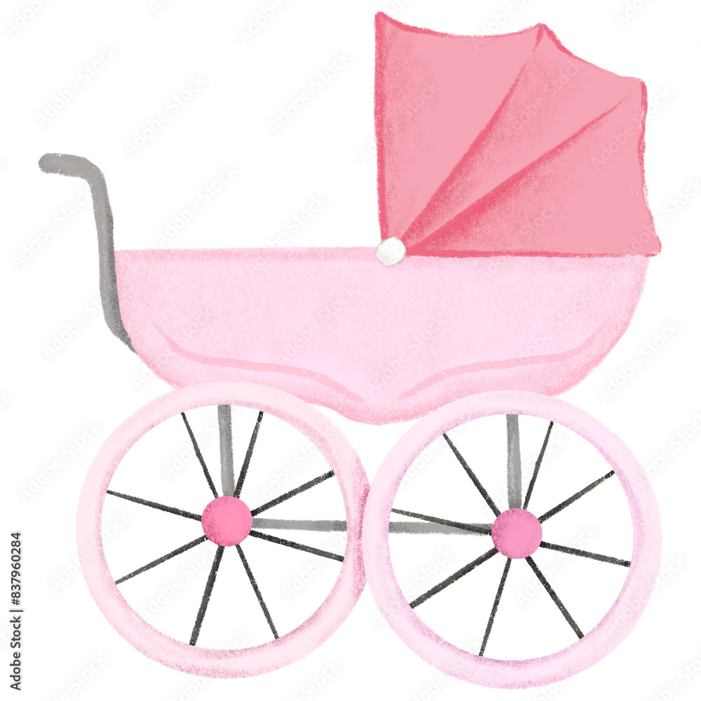 Pink baby stroller png sticker, cute illustration, transparent background Pink baby stroller png sticker, cute illustration, transparent background