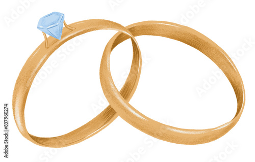 Gold wedding rings png sticker, jewelry illustration, transparent background