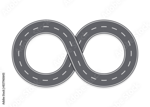 Simple road path infinity symbol. Design elements for unlimited infinity, endless, eternity, loop, discontinuation, timeline, infographic, and repetition concepts. Vector illustration